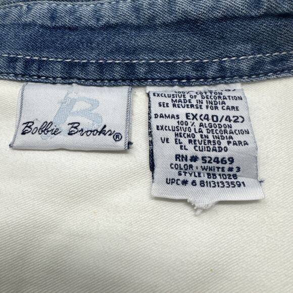 VTG Bobbie Brooks Button Shirt XL Wht/Denim Embroidered Cottage Western Tropical - Picture 11 of 14